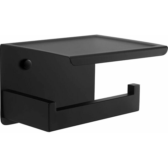Sus 304 Stainless SteelAdhesive Toilet Paper Holder with ShelfMatte BlackBlack Wall Mounted Bathroom Toilet Paper Holder No Drilling Toilet Paper