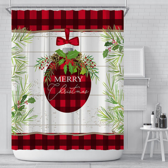 Christmas Shower Curtain Bathroom Red and Black Checkerboard Car Snow Festival Bathtub Decoration Pine Diamond 180x180cm (Style 8)