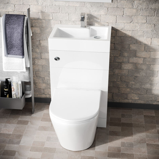 Neshome - 500mm Gloss White Two-In-One Combined Wash Basin & Rimless Toilet Space Save