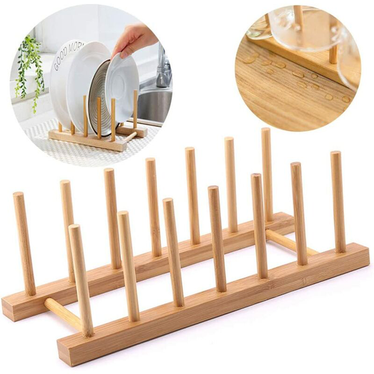 Rack Tray Storage Rack Kitchen Bamboo Plate Vertical Drainer Bamboo Support Plates for Plates, Bowls, Cups, Lids, Pans, Cutting Boards, Books - 6