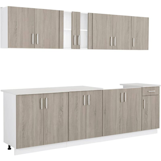 Kitchen Cabinet with Sink Base Unit 8 Pieces Oak Look Vidaxl Brown