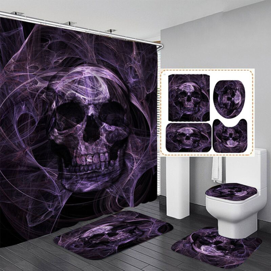 Magical Skull Halloween Shower Curtain Sets, Generic Halloween Bathroom Decor Set 71 inch x 71 inch - Shower Curtain with Mat, Toilet Lid Cover, Bath