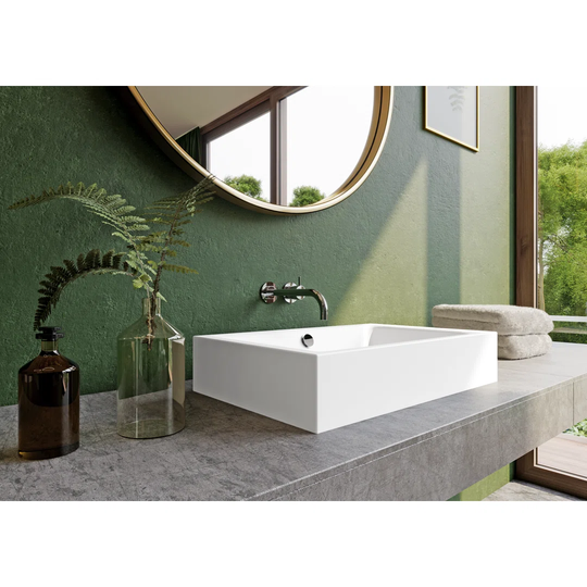 Alpine White Matt Metal Rectangular Countertop Basin Bathroom Sink with Overflow