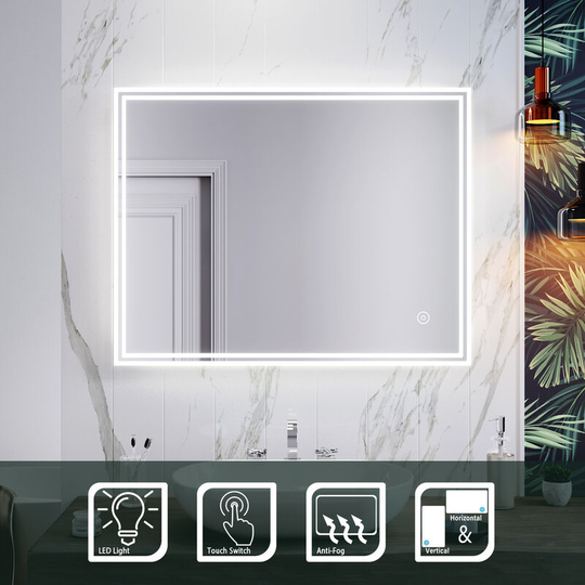 900 x 700 mm Horizontal Vertical Illuminated led Bathroom Mirror Light Touch Sensor with Demister - Elegant