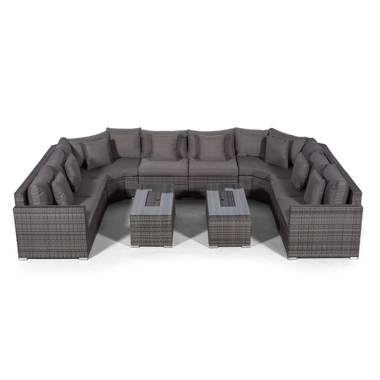 Villasenor Grey Rattan 8 Seat Sofa With 2 X Rectangle Ice Bucket Coffee Table, Outdoor Patio Garden Furniture