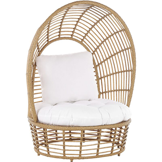 Basket Chair Beige Boho Rattan Sitting Cushion High Backrest Lido - Natural