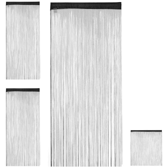 Set of 3 Relaxdays Black String Curtains, Can be Shortened, With Eyelet Top for Windows & Doors, 90x245 cm, Black