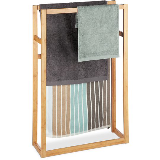 Bamboo Towel Rack, Clothes Valet Stand, Free Standing Towel Holder, h x w x d: 90 x 60 x 20 cm, Natural - Relaxdays