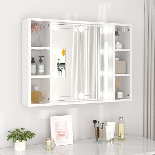 Mirror Cabinet with led High Gloss White 76x15x55 cm