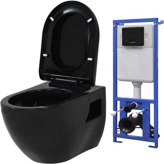 Vidaxl - Wall-Hung Toilet with Concealed Cistern Ceramic Black Black