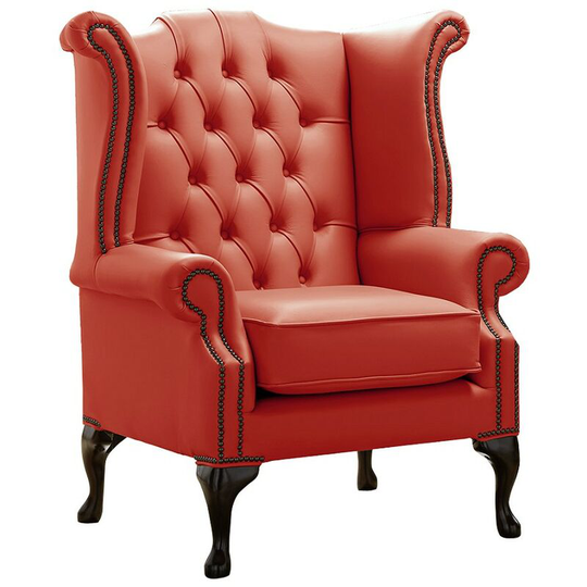 Chesterfield Queen Anne High Back Wing Chair Shelly Horizon Leather
