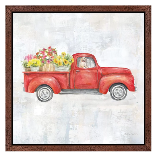 'Vintage Red Truck' by Cynthia Coulter - Floater Frame Painting Print on Canvas