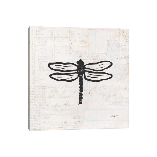 Dragonfly Stamp BW by Courtney Prahl - Graphic Art on Canvas