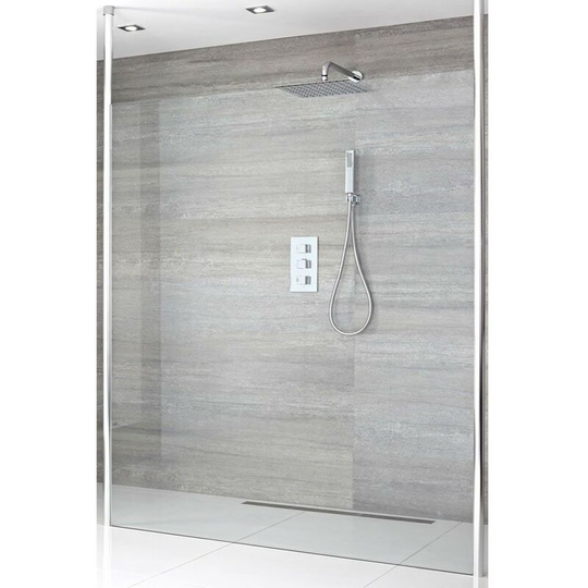 Alto - 1200mm Floating Glass Walk In Wet Room Shower Enclosure with Screen, Profile, Floor to Ceiling Poles and 1200mm Linear Shower Drain - Chrome