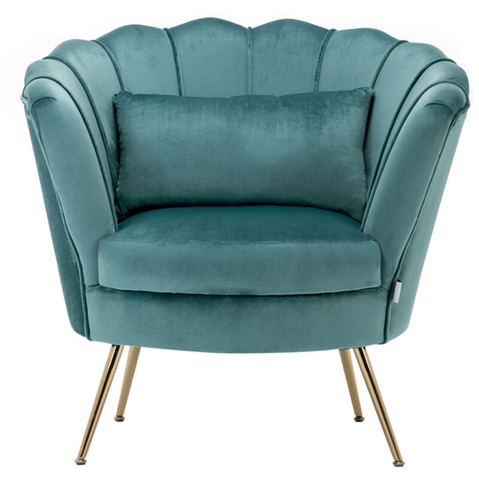 Velvet Scalloped Armchair with Cushion and Pillow,Teal - Livingandhome