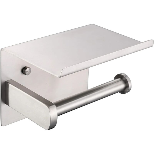 Toilet Roll Holder, sus 304 Stainless Steel, Modern Toilet Paper Holder with Phone Shelf, Bathroom Kitchen Accessory, Brushed Nickel - Rhafayre