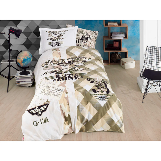 Fraizer Green/Yellow/White 100% Cotton Duvet Cover Set