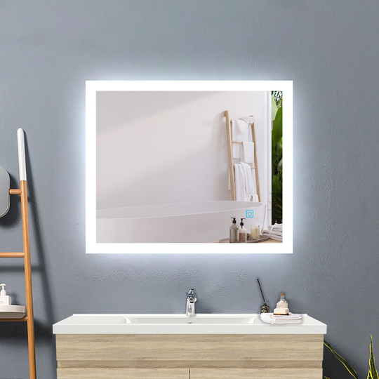 Acezanble - 100 x 70 cm bathroom mirror with anti-fog, horizontal or vertical led mirror, touch switch, power 30w