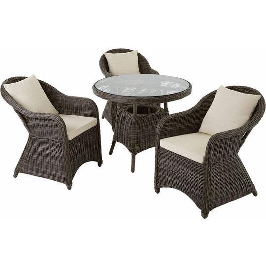 Rattan garden furniture set Zurich with 3 armchairs and table - garden tables and chairs, garden furniture set, outdoor table and chairs - grey - grey