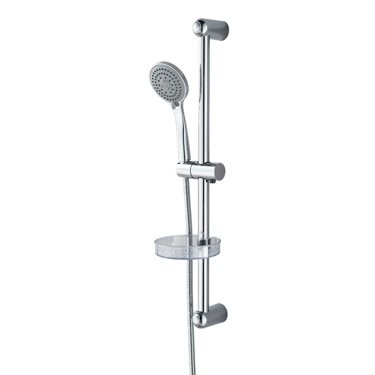 Modern Adjustable 3 Modes Round Handheld Shower With Round Luggage Carrier Set, Shower Head & Slider Riser Rail Chrome Plated Hose Set