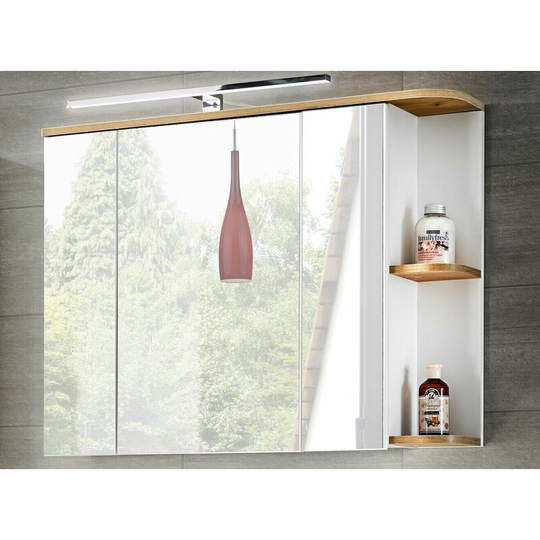 Impactfurniture - Bathroom Mirror Wall Cabinet with led Lights Shelf Storage Oak Finish Plat - White Gloss / Oak Finish