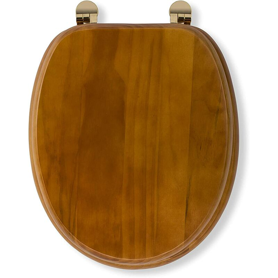 Solid Wood Toilet Seat, Antique Pine with Brass Hinges - Croydex