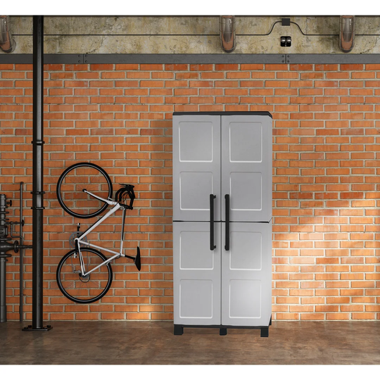 Multipurpose Wardrobe For Outdoor Or Indoor Use, 2-Door Cabinet And 3 Adjustable Shelves In Polypropylene, 100% Made In Italy, 68X37h169 Cm, Light Gra