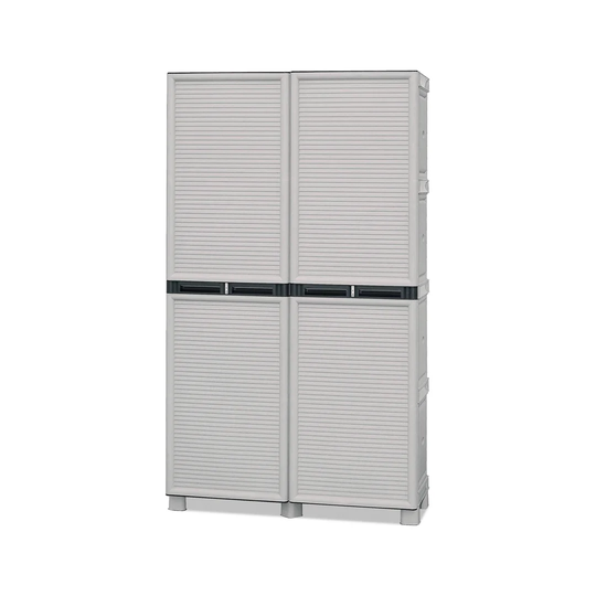 Broom Cupboard For Outdoor Or Indoor Use, Cabinet With 2 Doors And 3 Shelves In Polypropylene, 100% Made In Italy, Cm 100X39h172, Light Gray Color