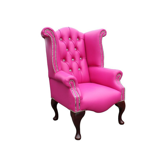 Chesterfield Kiddies Crystal Queen Anne High Back Wing Chair Vele Fuchsia Pink