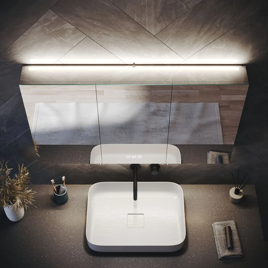 Led Illuminated Bathroom Mirror Cabinet Smart with Shaver Scocket Demester Pad 3 Lighting Modes Adjustable Glass Shelves 3 Door Storage 1000 x 600 x
