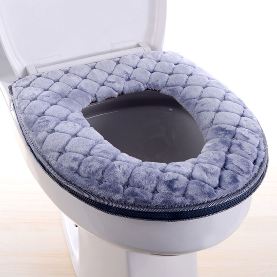Toilet Seat Cover for Bathroom, Warmer Washable Soft Toilet Seat Cushion Covers with Zipper Reusable for Home (Gray)