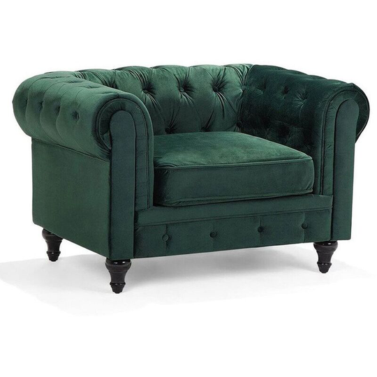 Modern Scroll Velvet Club Chair Tufted Back Green Chesterfield - Green