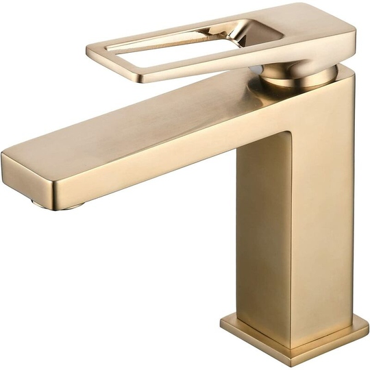 Swyeoot - Bathroom Faucet, Modern Creative Design Basin Faucet, Single Hole Aerator Faucet, Brushed Gold, Pure Brass