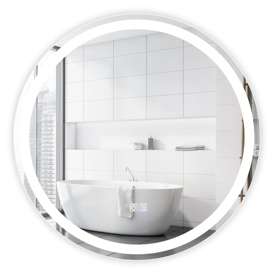 Hilger Round Lighted Metal Framed Wall Mounted Accent Mirror in Silver