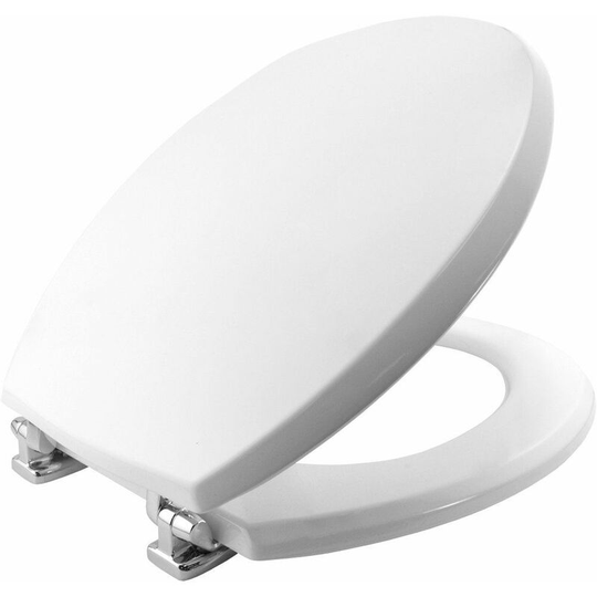 Traditional Toilet Seat White Bathroom Round Bottom Fix Wood Bemis Sta-Tite - White