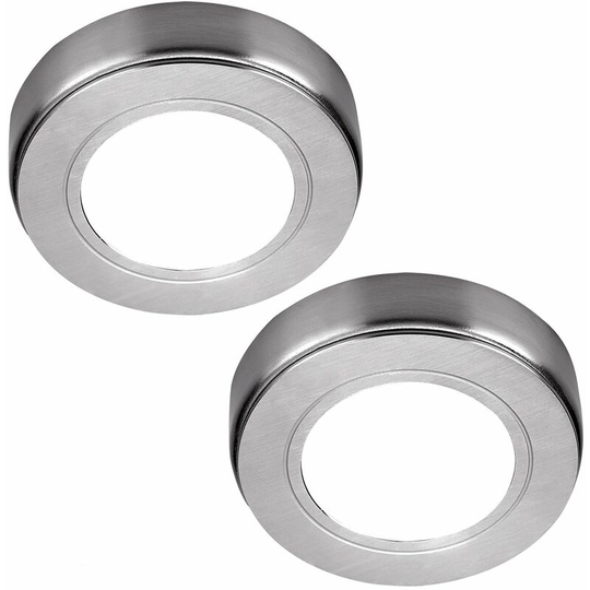 Loops - 2x chrome Round Surface or Flush Under Cabinet Kitchen Light Kit - 240V Mains Powered - Natural White led