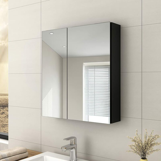 Bathroom Vanity Mirror Cabinet with Storage - Double Door Wall Mounted Storage Cupboard Aluminum Frameless Medicine Cabinet, Makeup Bathroom Wall