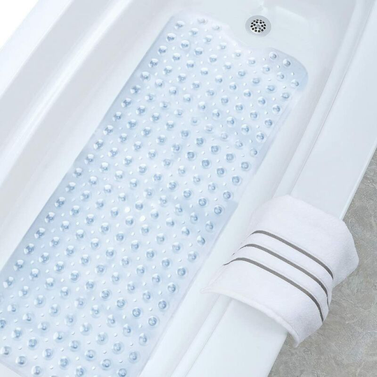 Perlerare - Bath Mat Shower Tub Non-Slip Machine Washable Extra Long Bathtub Bathroom Mat with Suction Cup (Transparent, 40 x 100 cm)