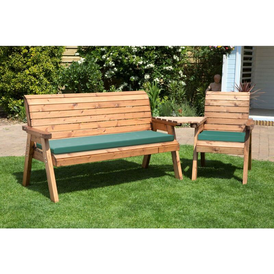 Charles Taylor Wooden Companion Angled Garden 4 Seat Chair Bench & Green Cushion