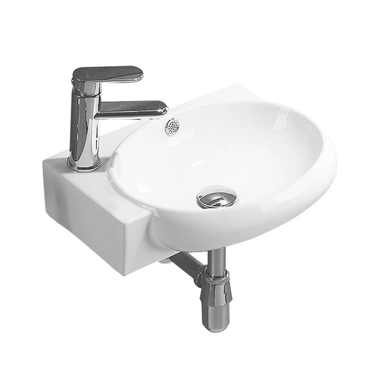 White Ceramic U-Shaped Wall Mount Bathroom Sink with Faucet and Overflow
