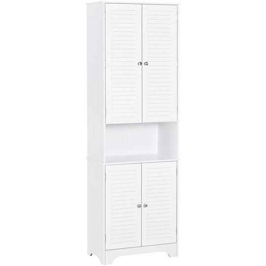 183x60cm Tall Freestanding Bathroom Cabinet Retro 3 Compartments White - White - Homcom