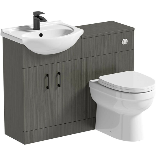 Orchard - Lea avola grey 1060mm combination with black handle and Eden back to wall toilet with seat - Grey