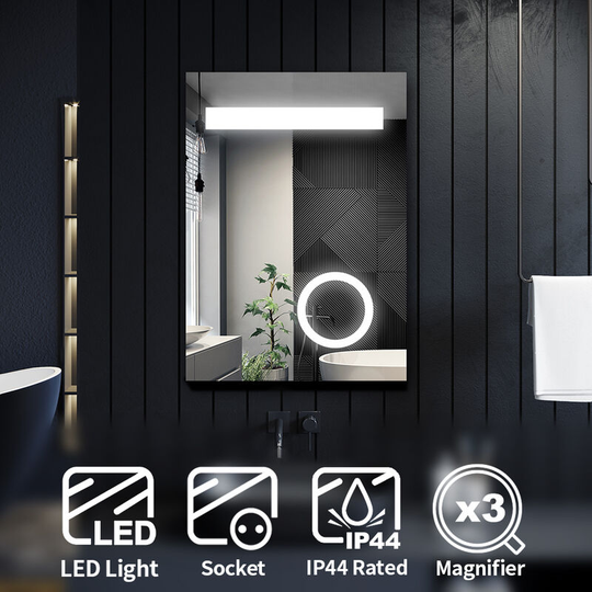 Elegant - Bathroom Mirror Illuminated led Magnifying Mirror 500x700mm with Shaver Socket Bathroom Mirror