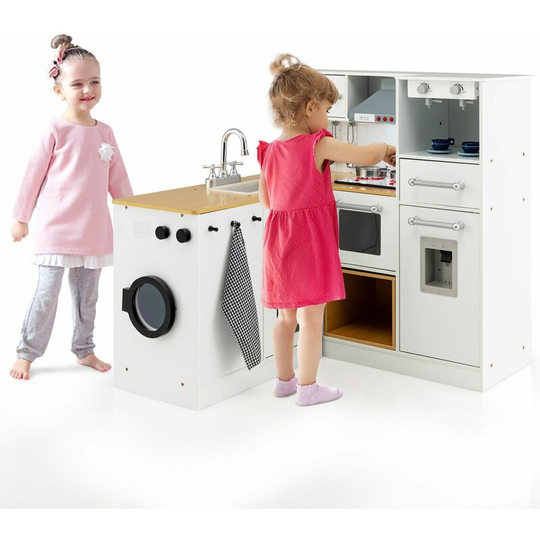 2-Piece Kids Pretend Play Set Kitchen and Washing Machine Toy Kitchen Toy Set
