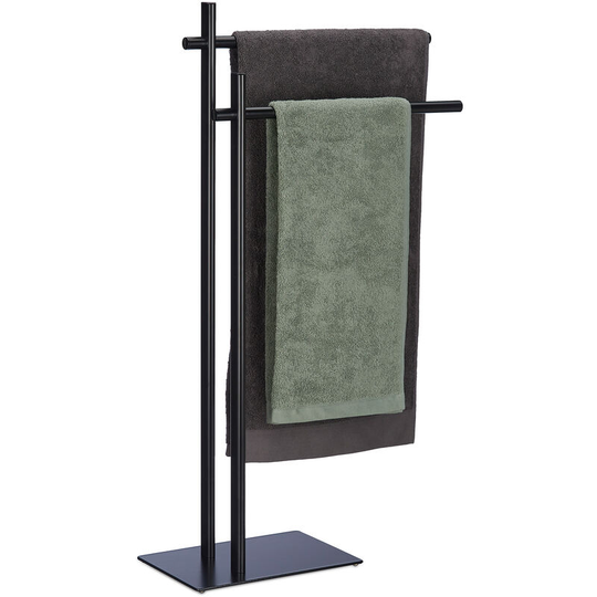 Free-Standing Towel Holder, HxWxD: 87.5 x 51 x 20 cm, 2 Rails, Drying Stand in Industrial Style, Steel, Black - Relaxdays