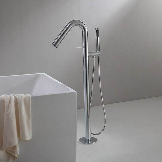 Kroos - Contemporary freestanding bathtub faucet with floor mounting and chrome handshower