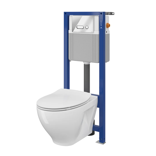Moduo Wall Hung Toilet and Mounting Frame with Dual Flush and Soft Close Seat