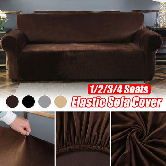 Elastic Stretch Velvet Armchair Cover, Solid Color Sofa (Coffee, 1 Seat)