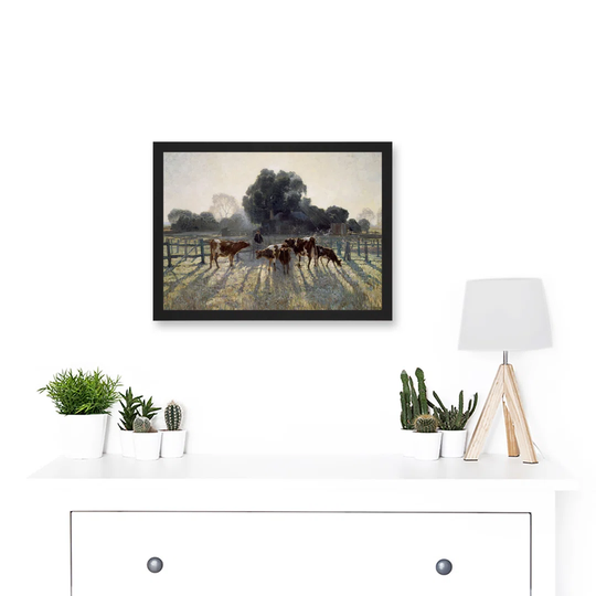Elioth Gruner Spring Frost Livestock Cows Australia Painting Artwork Framed Wall Art Print A4