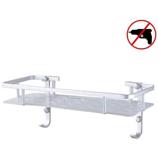 Single/Double Tier Shower Caddy Shelf with Hanging Sponge and Razor Hooks, Shampoo Holder Organizer, No Drilling Adhesive Wall Mounted Bathroom Shelf